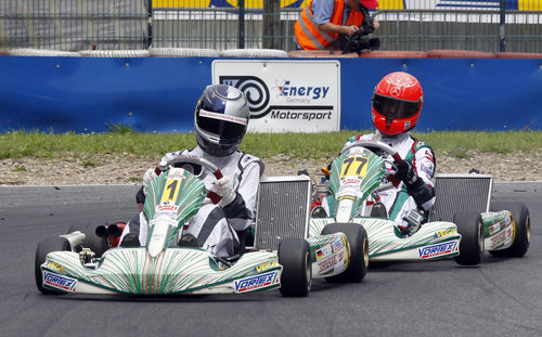 Vettel y Schumacher en la pista de karts