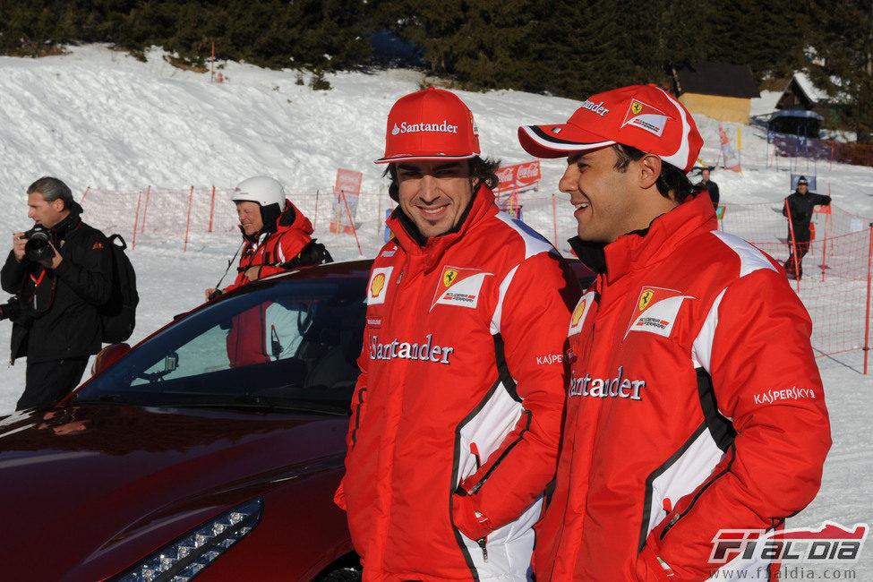 Fernando Alonso y Felipe Massa en un acto en Madonna di Campiglio