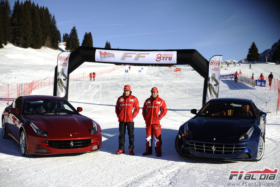 Fernando Alonso, Felipe Massa y sus Ferrari FF en Madonna di Campiglio