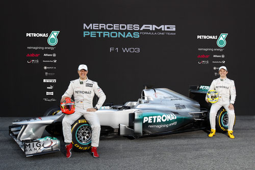 Michael Schumacher y Nico Rosberg con el Mercedes W03