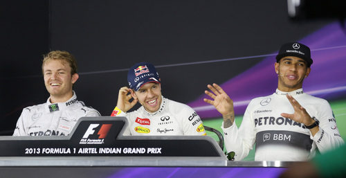 Rosberg, Hamilton y Vettel en rueda de prensa