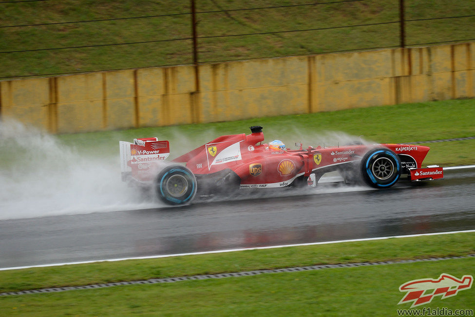 Fernando Alonso navega en el río de agua de Brasil