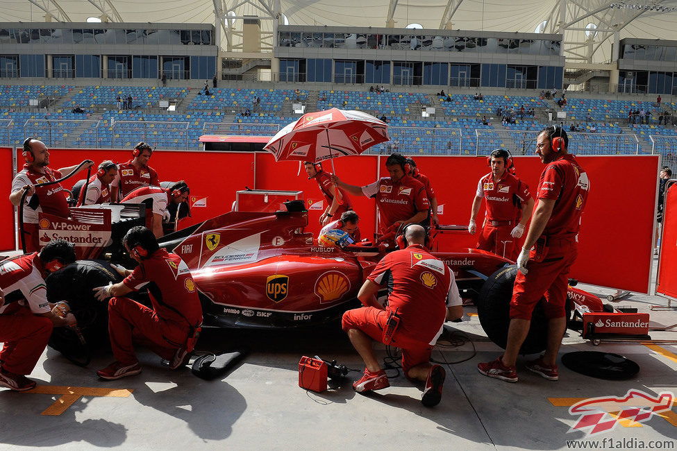 Mucho trabajo en el coche de Alonso