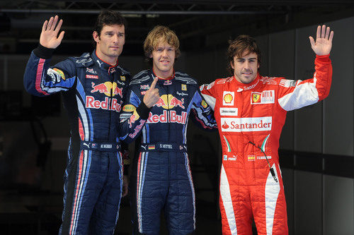 El trío de cabeza: Vettel, Webber y Alonso