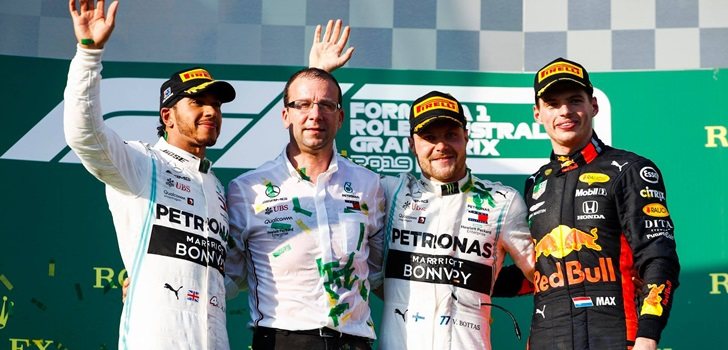 Hamilton, Bottas y Verstappen en el podio de Australia 2019