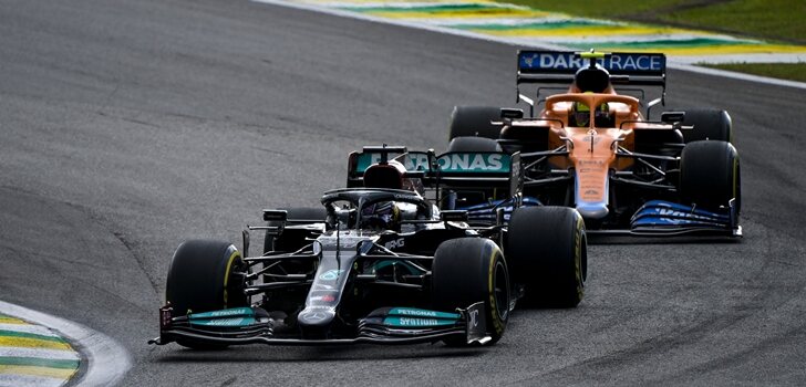 Hamilton y Norris en Brasil