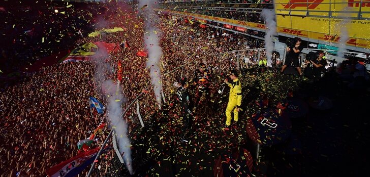 Verstappen, Leclerc y Russell en el podio de Monza