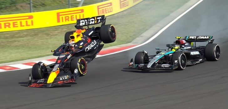 Verstappen y Hamilton se tocan en Hungría