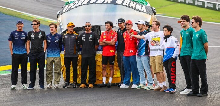 Los pilotos de F1, en la pista de Interlagos 2024